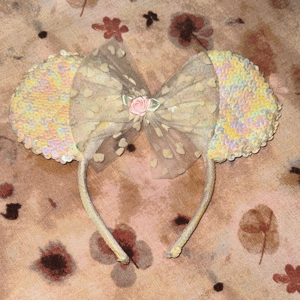 Disney Mouse Ears Sequence White/ Pink Headband - Vintage Style Disneyland Parks